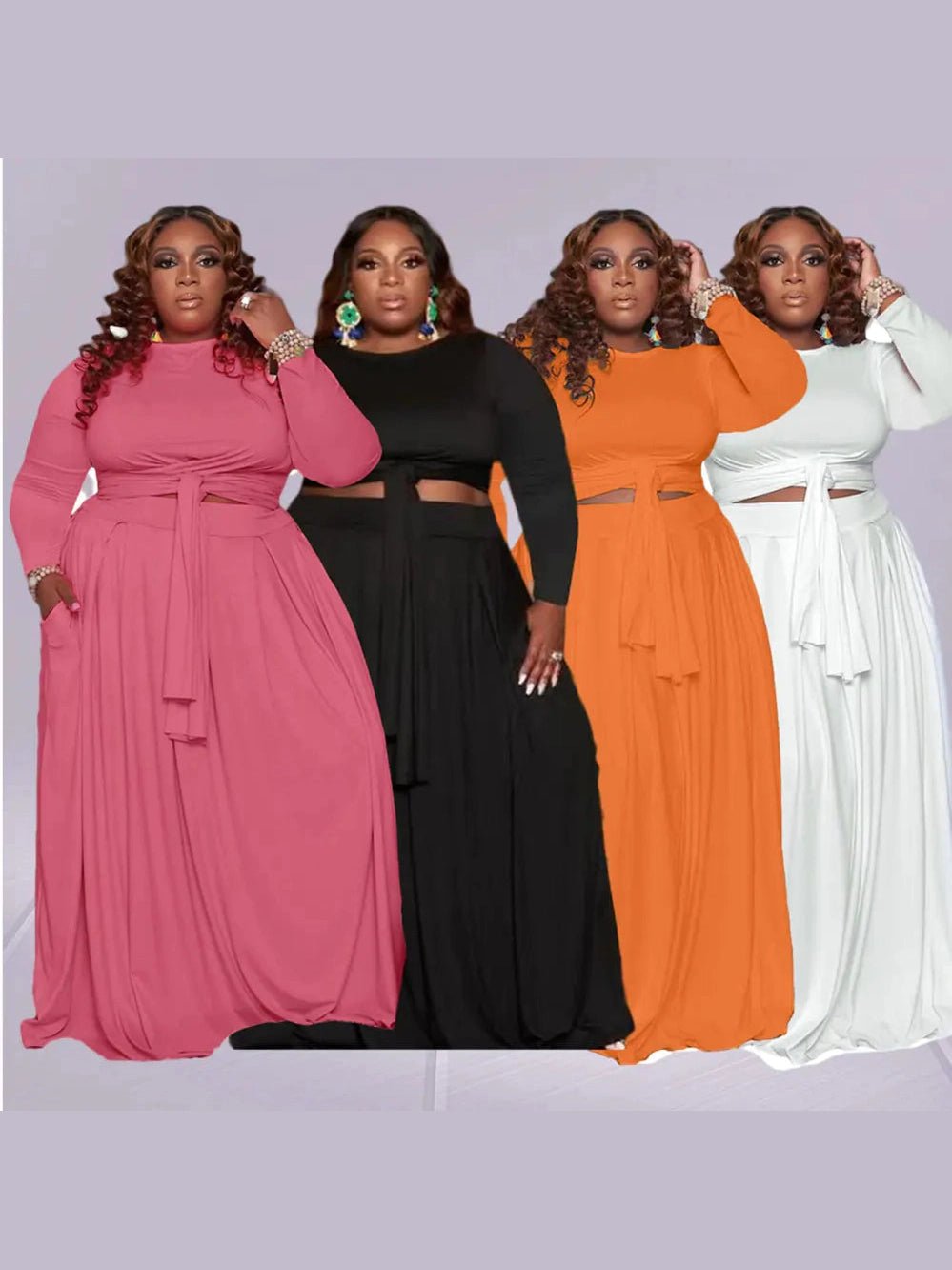 Plus Size Women's Sexy Two-Piece Skirt Set with Long Sleeves - Courbe et Compagnie