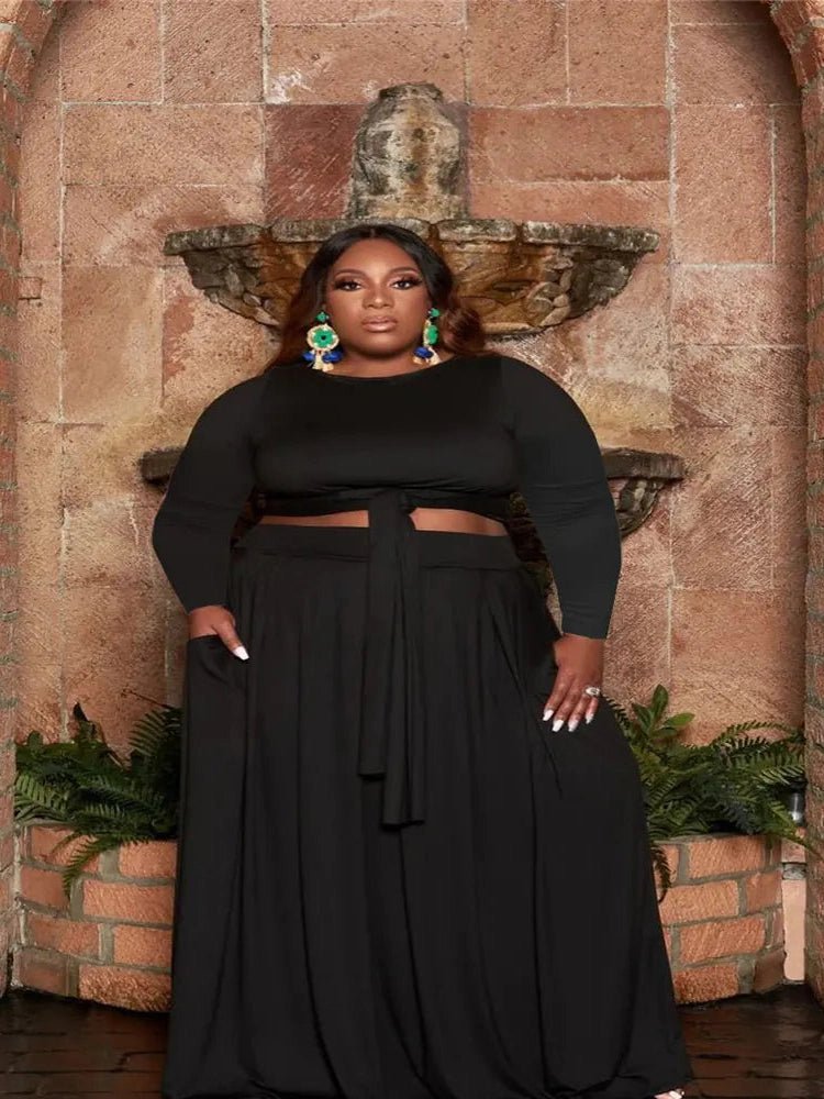 Plus Size Women's Sexy Two-Piece Skirt Set with Long Sleeves - Courbe et Compagnie