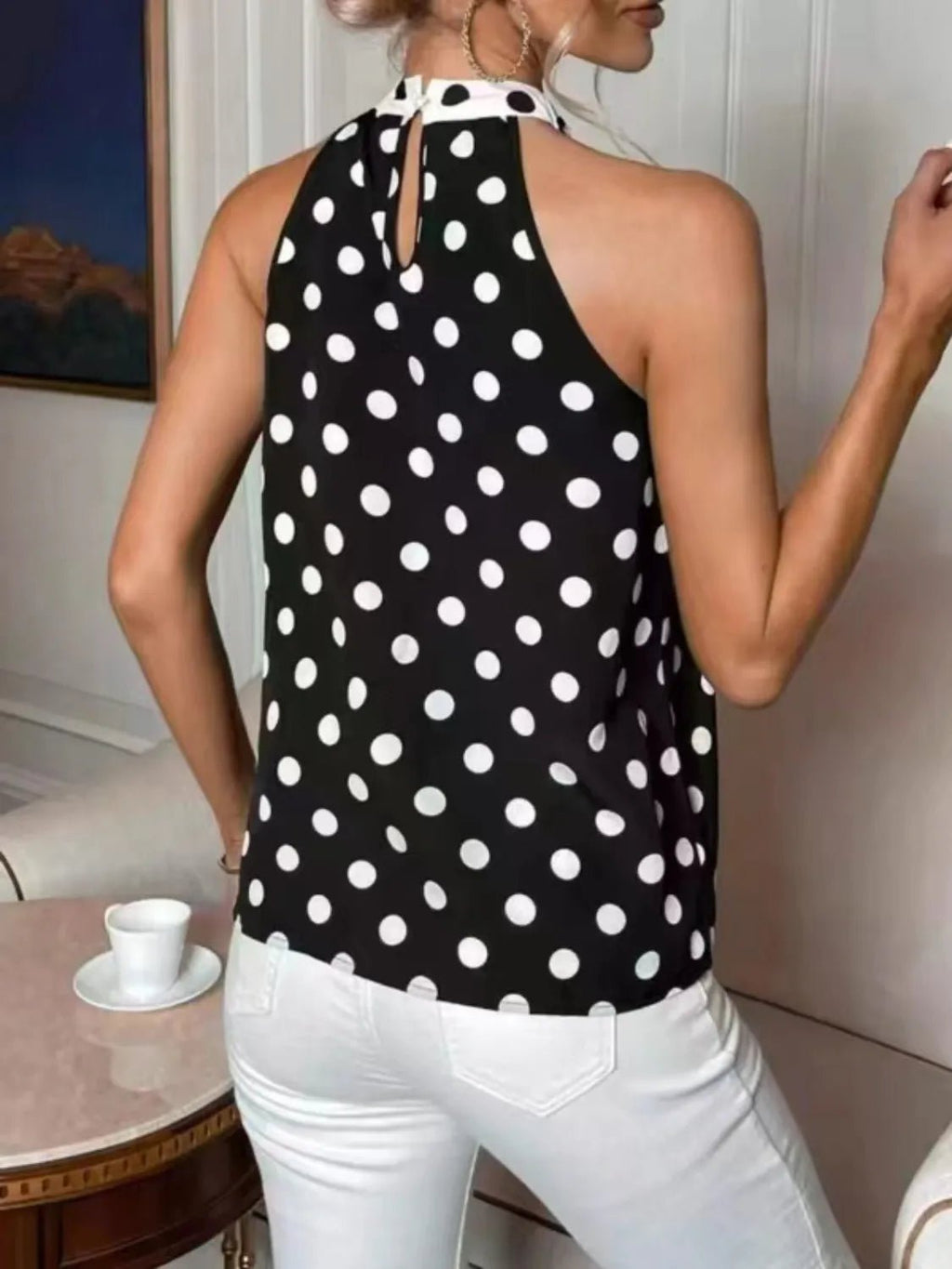 Polka Dot Tie Front Cami - Courbe et Compagnie