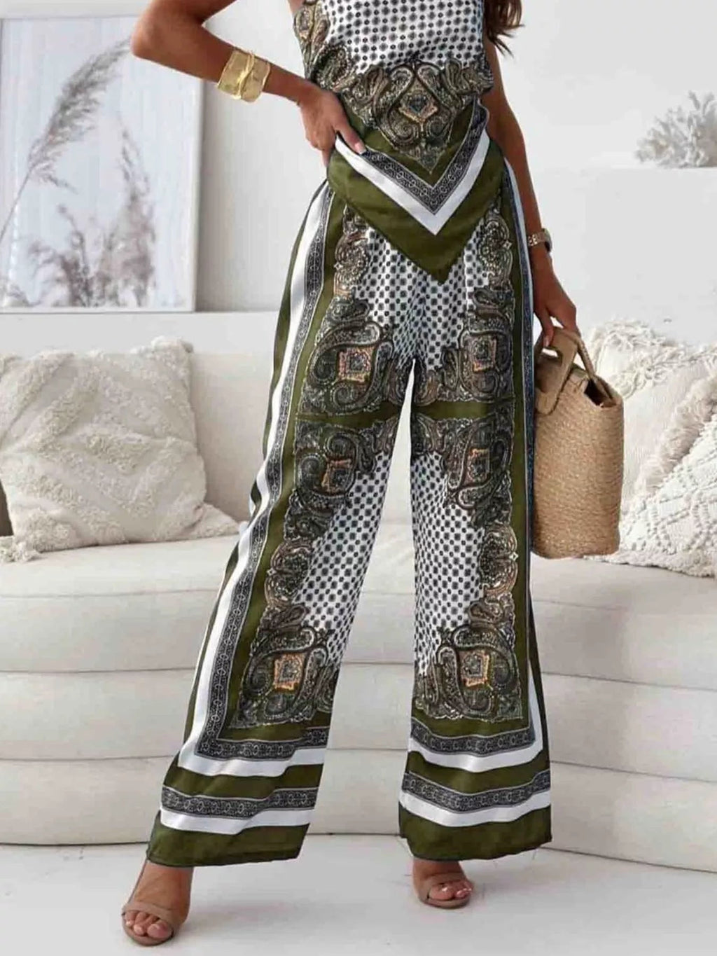 Printed Cami and Wide Leg Pants Set - Courbe et Compagnie
