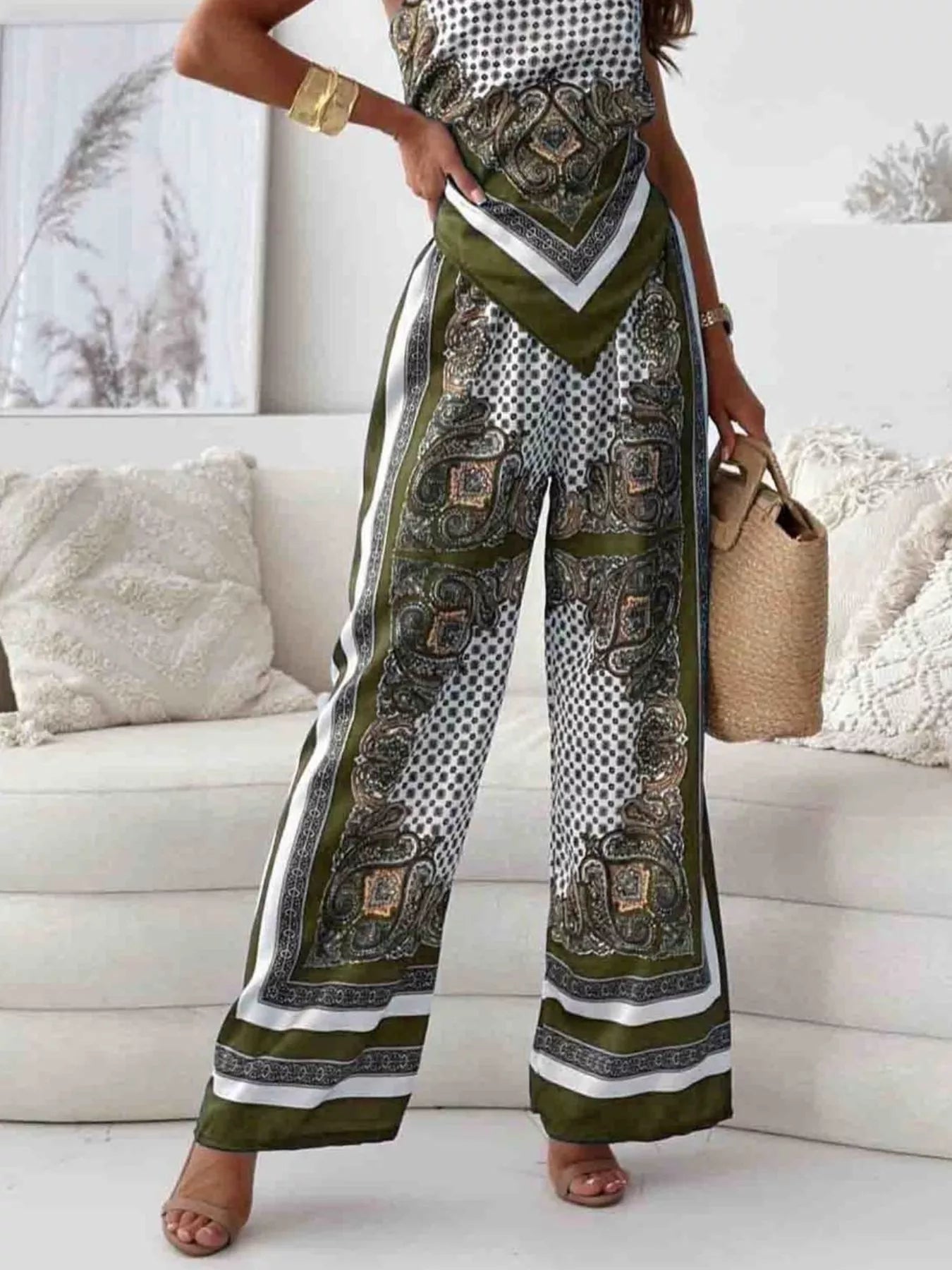 Printed Cami and Wide Leg Pants Set - Courbe et Compagnie