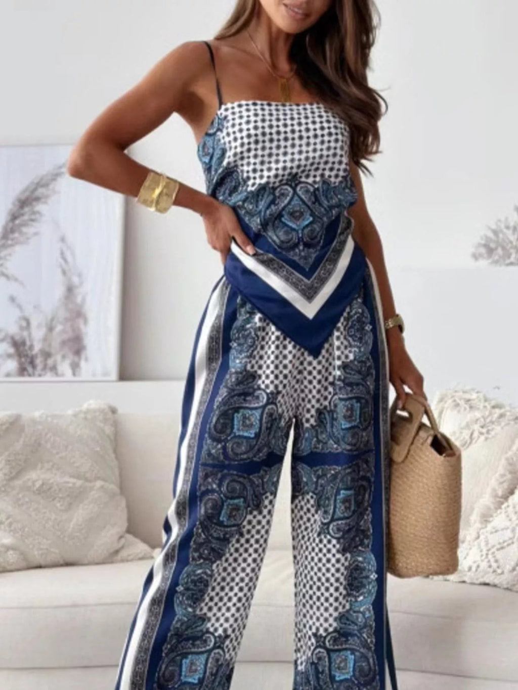 Printed Cami and Wide Leg Pants Set - Courbe et Compagnie
