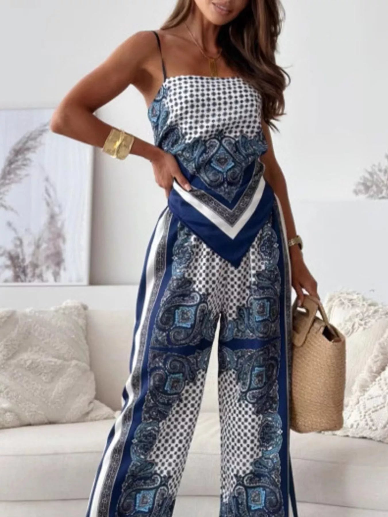 Printed Cami and Wide Leg Pants Set - Courbe et Compagnie