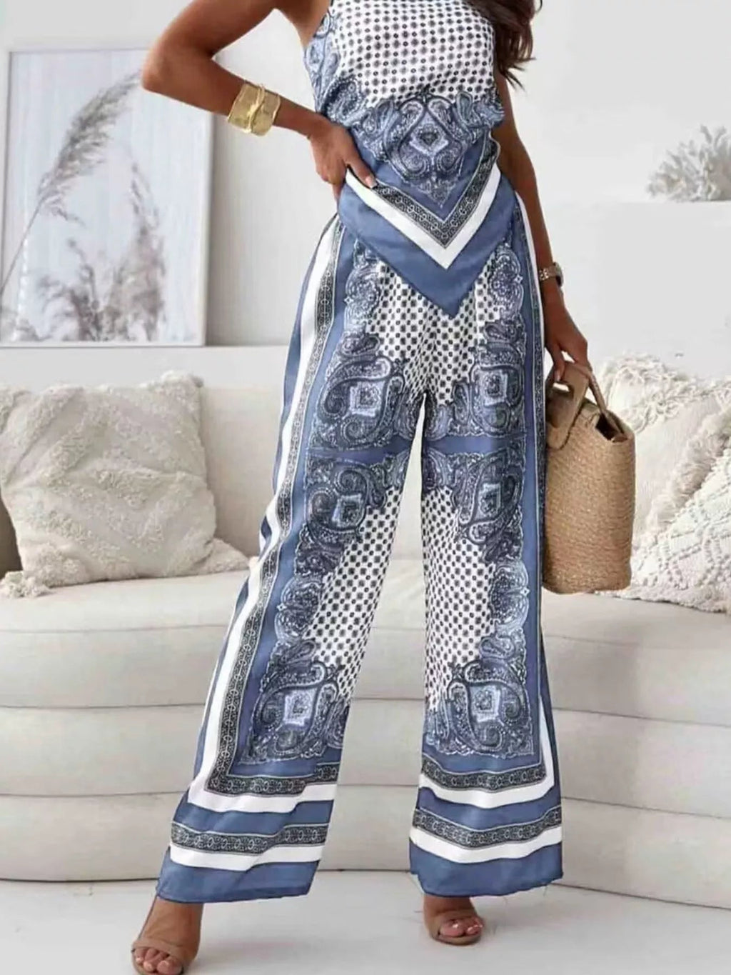 Printed Cami and Wide Leg Pants Set - Courbe et Compagnie