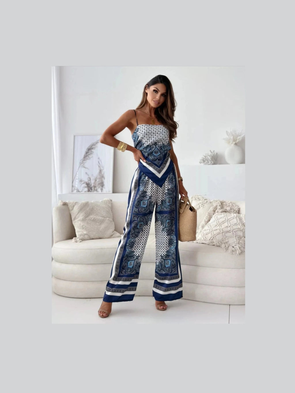 Printed Cami and Wide Leg Pants Set - Courbe et Compagnie