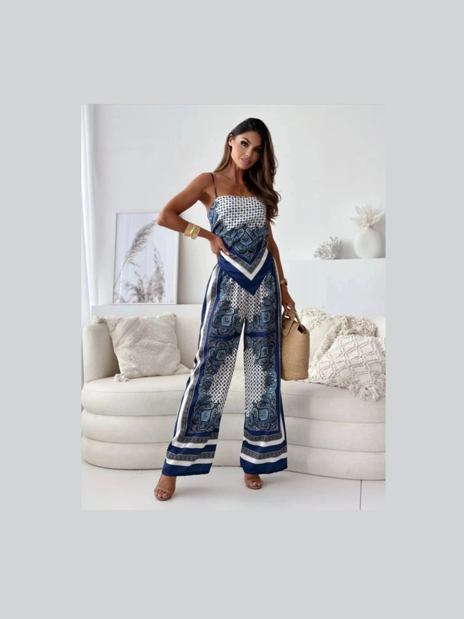 Printed Cami and Wide Leg Pants Set - Courbe et Compagnie