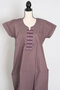 Printed English Purple Women Indian Cotton Nighty in Regular Size - Courbe et Compagnie