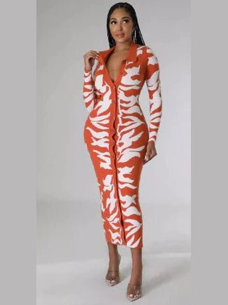 Printed Lapel Collar Maxi Dress - Courbe et Compagnie