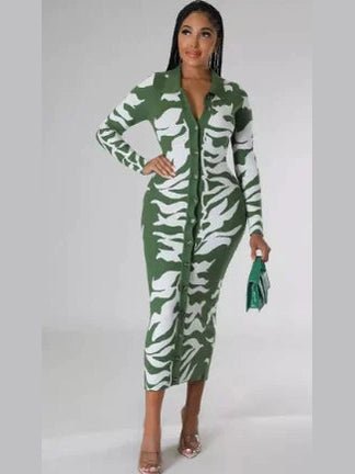Printed Lapel Collar Maxi Dress - Courbe et Compagnie