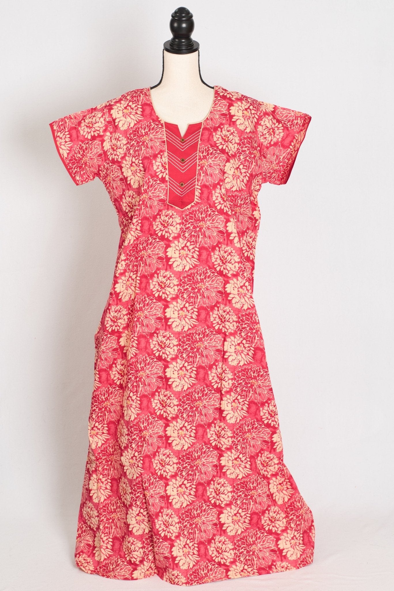 Printed Pink Women Indian Cotton Nighty in Regular Size - Courbe et Compagnie