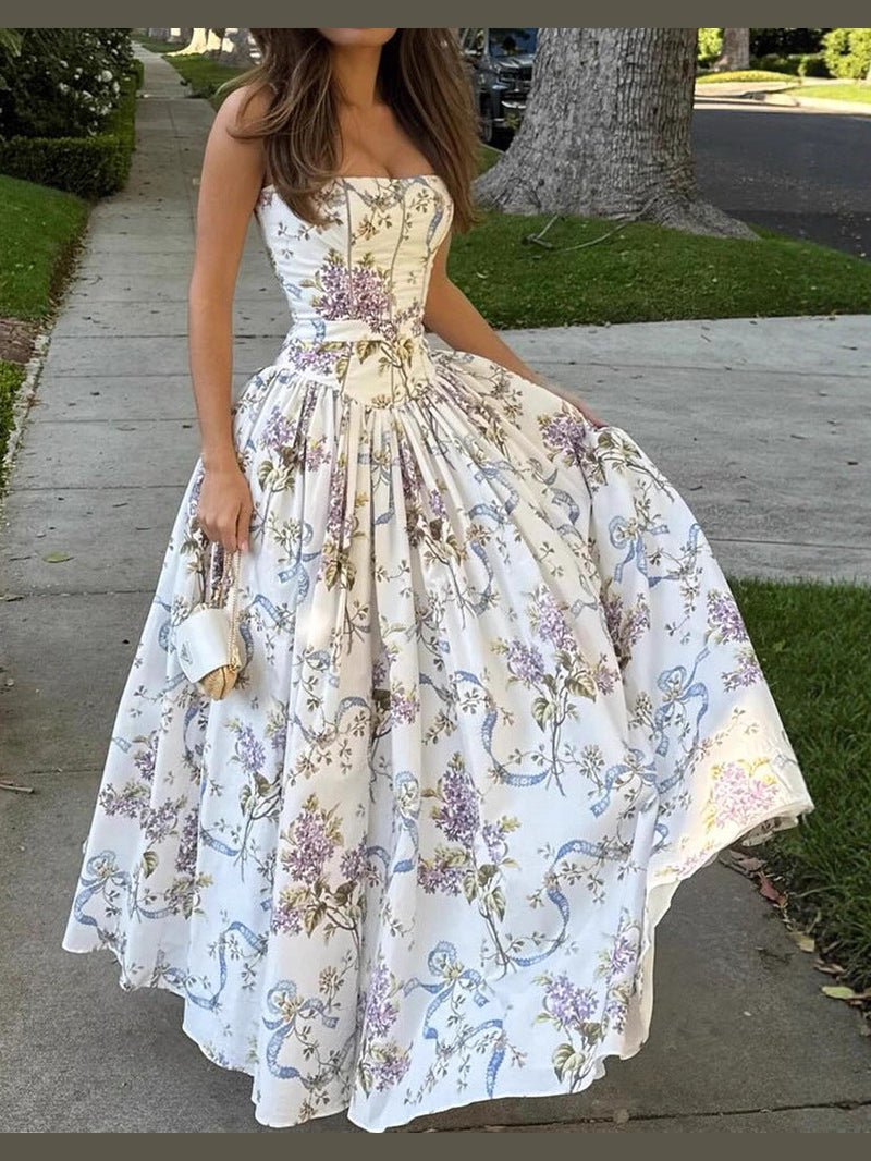 Printed Strapless Backless Maxi Dress – Fitted Long Dress - Courbe et Compagnie