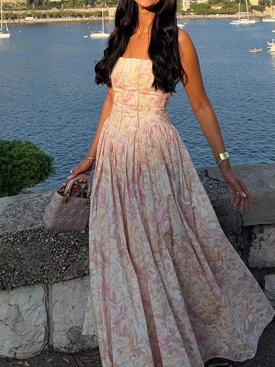 Printed Strapless Backless Maxi Dress – Fitted Long Dress - Courbe et Compagnie