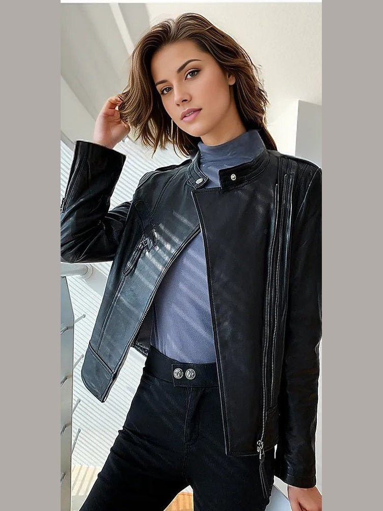 Quaz Womens Streetwear Women's Vintage Sheepskin Leather Coat - Courbe et Compagnie