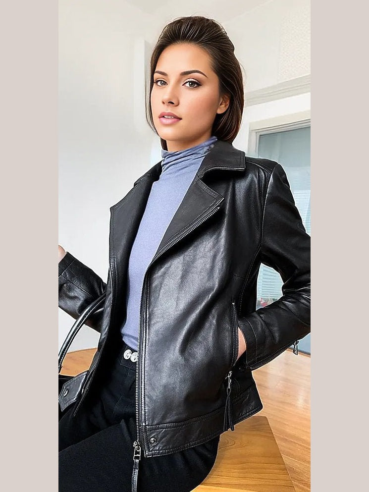 Quaz Womens Streetwear Women's Vintage Sheepskin Leather Coat - Courbe et Compagnie