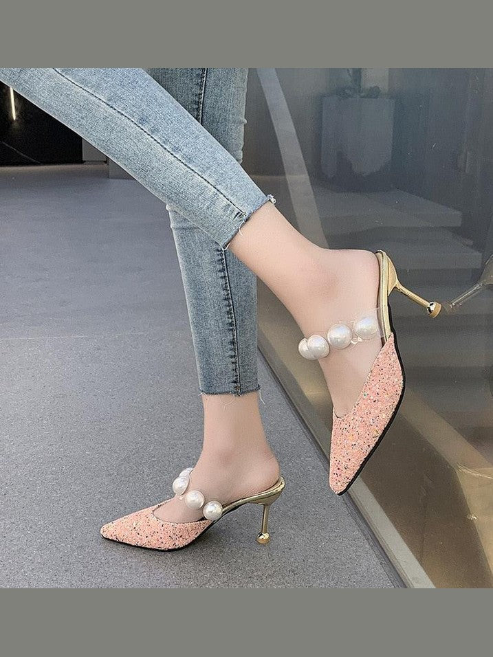 Queen Fashion PU Sandals Knit Women Transparent Sandals Pointed Toe High Heels Party Cross Women High Heel Sandals Transparent Pointed Toe Luxury Dress Outdoor Sandals - Courbe et Compagnie