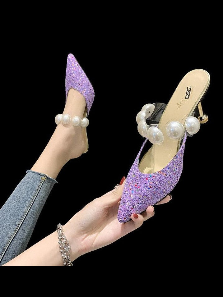 Queen Fashion PU Sandals Knit Women Transparent Sandals Pointed Toe High Heels Party Cross Women High Heel Sandals Transparent Pointed Toe Luxury Dress Outdoor Sandals - Courbe et Compagnie
