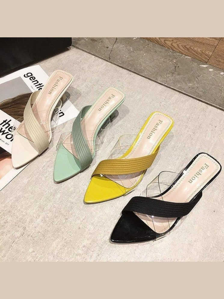 Queen Fashion PU Sandals Knit Women Transparent Sandals Pointed Toe High Heels Party Cross Women High Heel Sandals Transparent Pointed Toe Luxury Dress Outdoor Sandals - Courbe et Compagnie