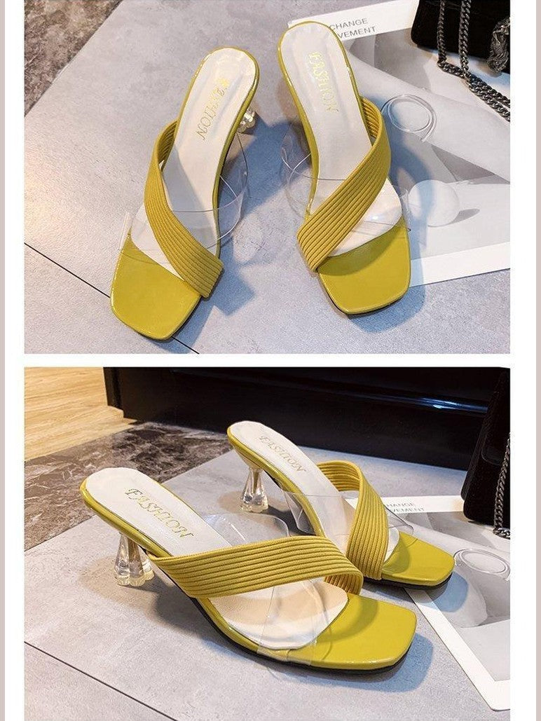 Queen Fashion PU Sandals Knit Women Transparent Sandals Pointed Toe High Heels Party Cross Women High Heel Sandals Transparent Pointed Toe Luxury Dress Outdoor Sandals - Courbe et Compagnie