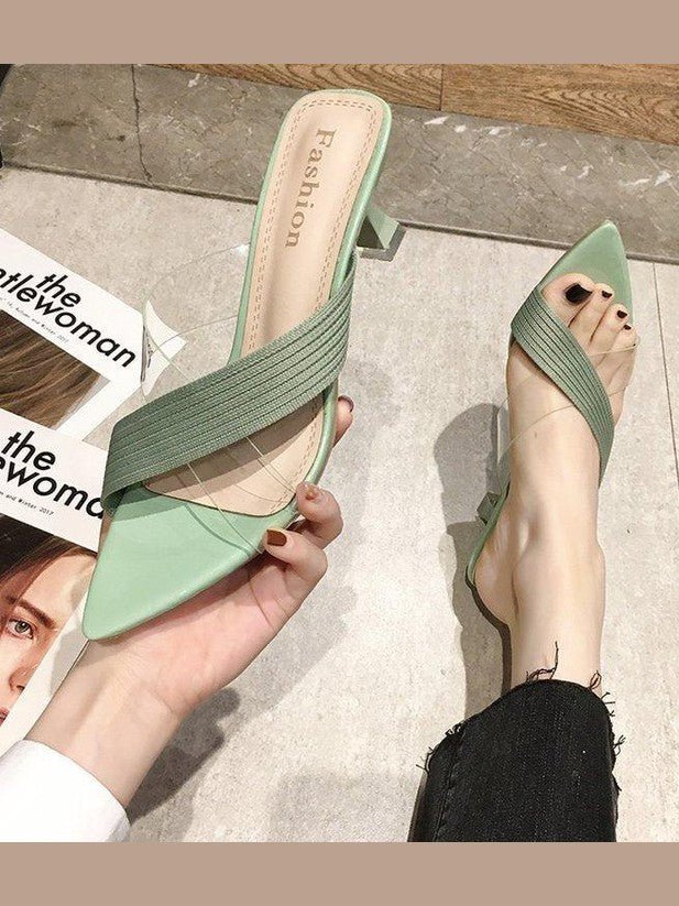Queen Fashion PU Sandals Knit Women Transparent Sandals Pointed Toe High Heels Party Cross Women High Heel Sandals Transparent Pointed Toe Luxury Dress Outdoor Sandals - Courbe et Compagnie