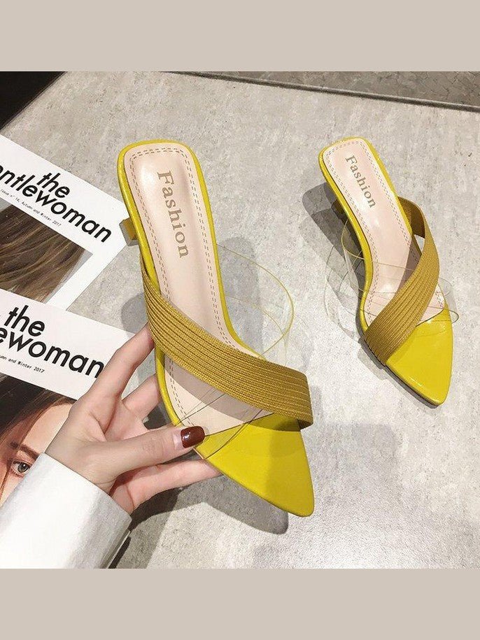 Queen Fashion PU Sandals Knit Women Transparent Sandals Pointed Toe High Heels Party Cross Women High Heel Sandals Transparent Pointed Toe Luxury Dress Outdoor Sandals - Courbe et Compagnie