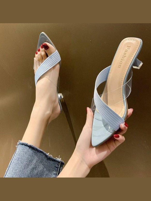 Queen Fashion PU Sandals Knit Women Transparent Sandals Pointed Toe High Heels Party Cross Women High Heel Sandals Transparent Pointed Toe Luxury Dress Outdoor Sandals - Courbe et Compagnie
