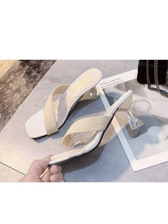 Queen Fashion PU Sandals Knit Women Transparent Sandals Pointed Toe High Heels Party Cross Women High Heel Sandals Transparent Pointed Toe Luxury Dress Outdoor Sandals - Courbe et Compagnie