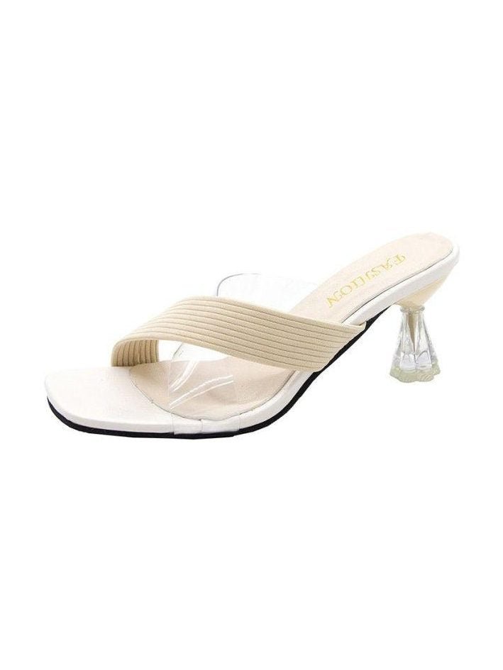 Queen Fashion PU Sandals Knit Women Transparent Sandals Pointed Toe High Heels Party Cross Women High Heel Sandals Transparent Pointed Toe Luxury Dress Outdoor Sandals - Courbe et Compagnie