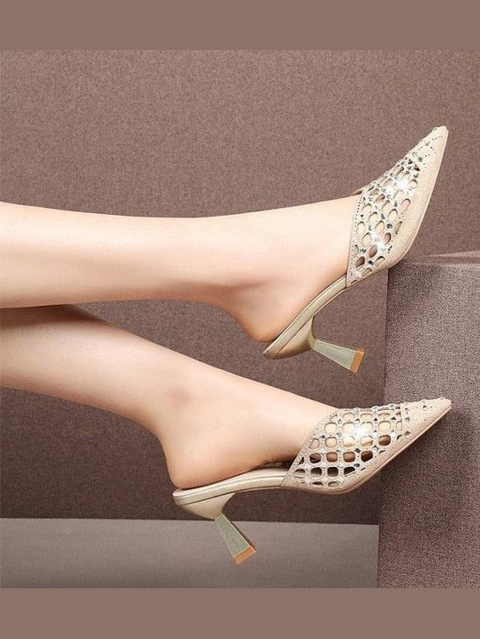 Queen Fashion PU Sandals Knit Women Transparent Sandals Pointed Toe High Heels Party Cross Women High Heel Sandals Transparent Pointed Toe Luxury Dress Outdoor Sandals - Courbe et Compagnie