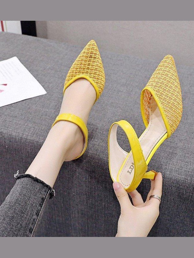 Queen Fashion PU Sandals Knit Women Transparent Sandals Pointed Toe High Heels Party Cross Women High Heel Sandals Transparent Pointed Toe Luxury Dress Outdoor Sandals - Courbe et Compagnie