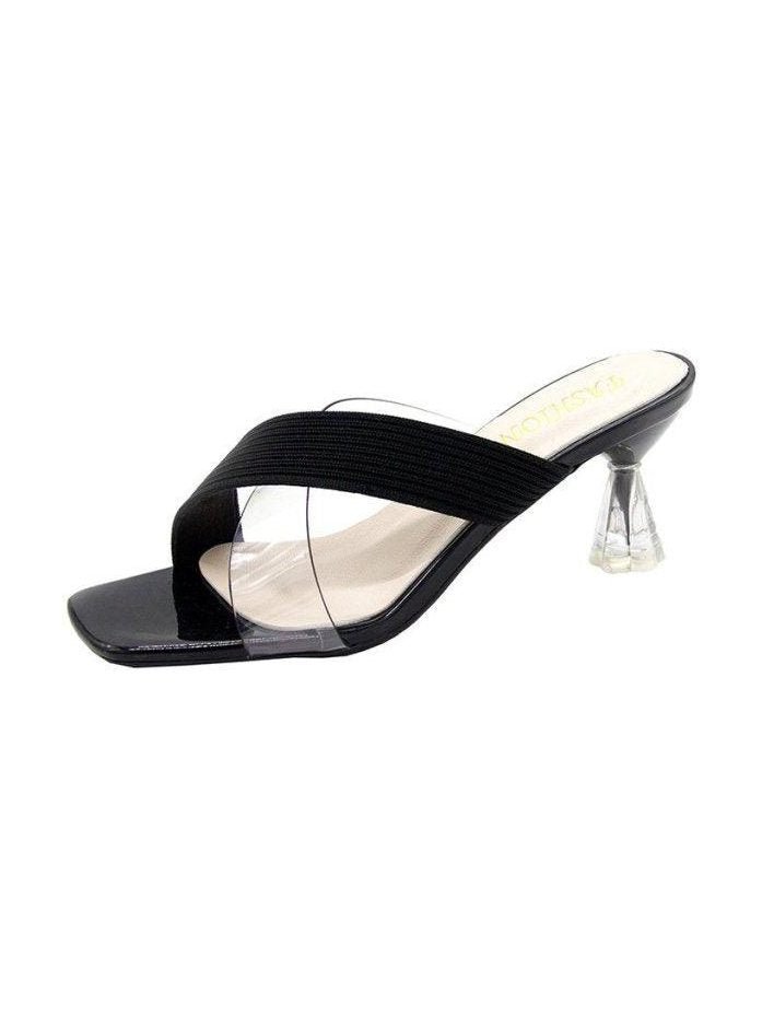 Queen Fashion PU Sandals Knit Women Transparent Sandals Pointed Toe High Heels Party Cross Women High Heel Sandals Transparent Pointed Toe Luxury Dress Outdoor Sandals - Courbe et Compagnie