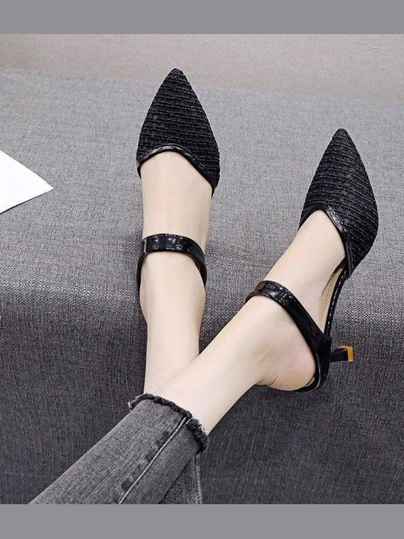 Queen Fashion PU Sandals Knit Women Transparent Sandals Pointed Toe High Heels Party Cross Women High Heel Sandals Transparent Pointed Toe Luxury Dress Outdoor Sandals - Courbe et Compagnie