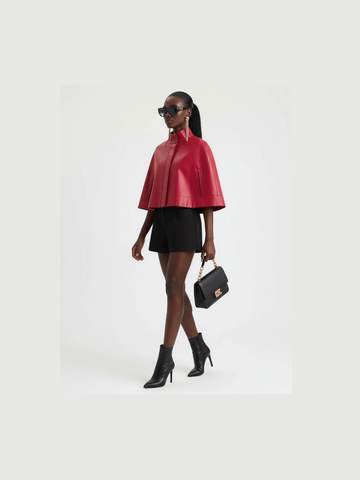Red Leather-Style Short Cape Jacket For Women, Greenwich Village, BYMANYC New York. - Courbe et Compagnie