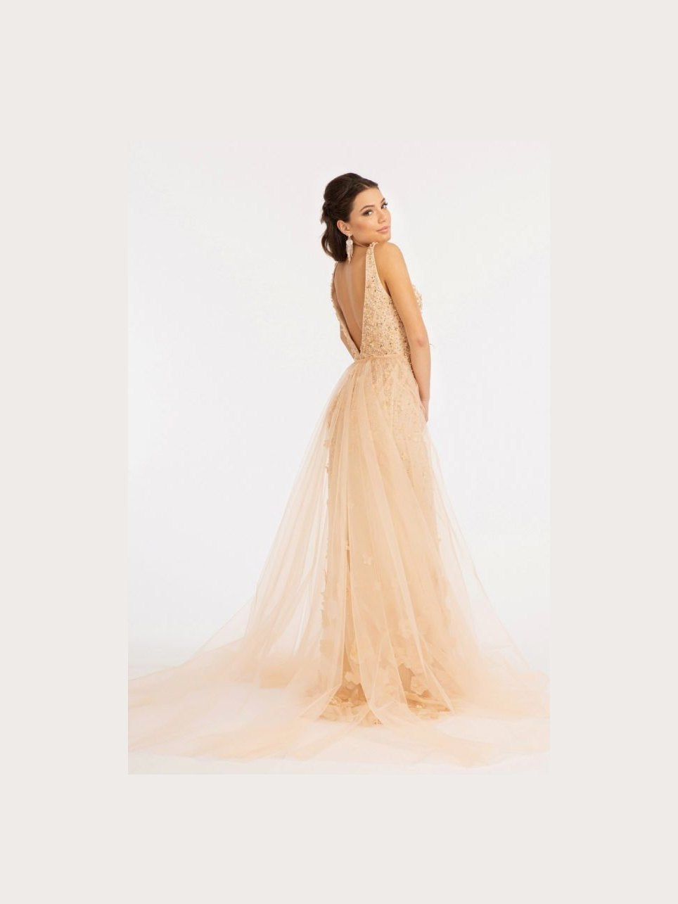 Rhinestone Embellished Mesh Mermaid Dress w/ 3-D Flower and Detached Layer - Courbe et Compagnie