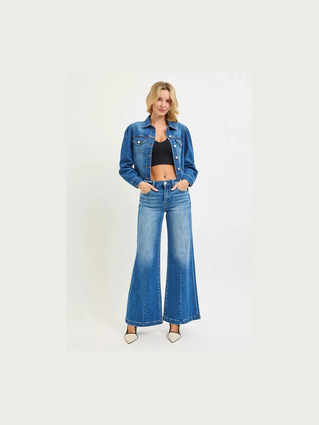 RISEN Full Size Mid Rise Wide Leg Jeans with Flared Look Plus Size - Courbe et Compagnie