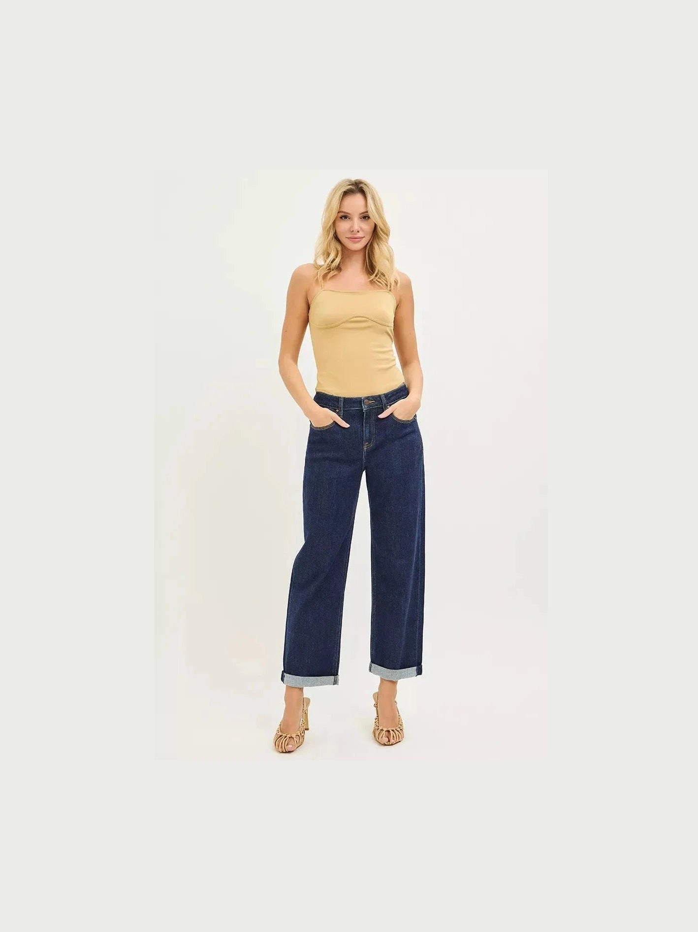 RISEN Slouchy Cropped Boyfriend Jeans With Cuffed Hem - Courbe et Compagnie