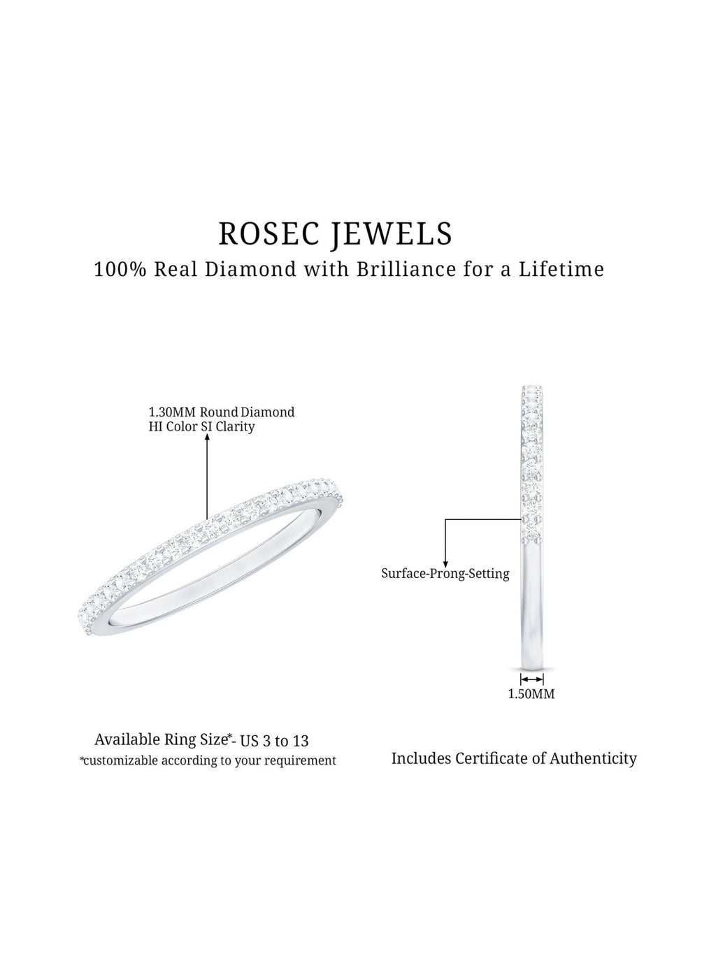 Round Cut Diamond Stackable Eternity Band - Courbe et Compagnie