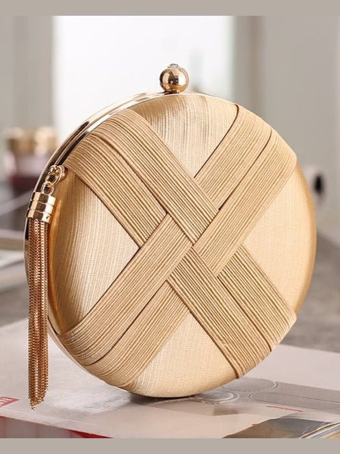 Round Evening Clutch Handbag with Braided Accent (MAC287) - Courbe et Compagnie