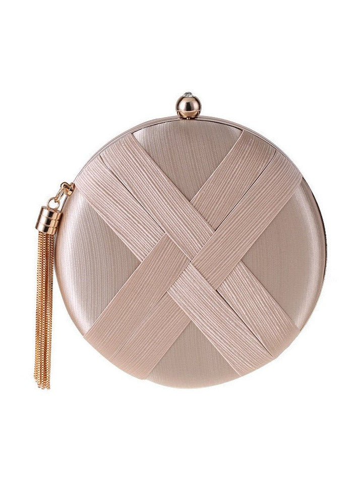 Round Evening Clutch Handbag with Braided Accent (MAC287) - Courbe et Compagnie