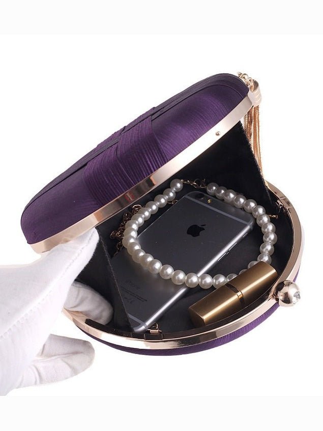 Round Evening Clutch Handbag with Braided Accent (MAC287) - Courbe et Compagnie
