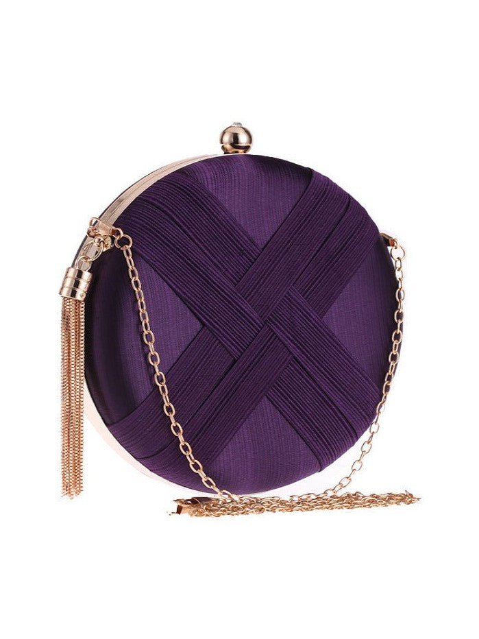 Round Evening Clutch Handbag with Braided Accent (MAC287) - Courbe et Compagnie