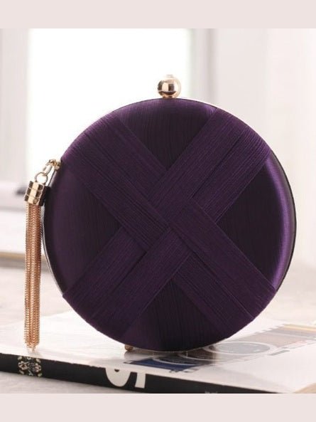 Round Evening Clutch Handbag with Braided Accent (MAC287) - Courbe et Compagnie