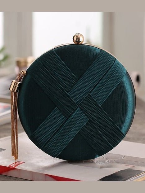 Round Evening Clutch Handbag with Braided Accent (MAC287) - Courbe et Compagnie