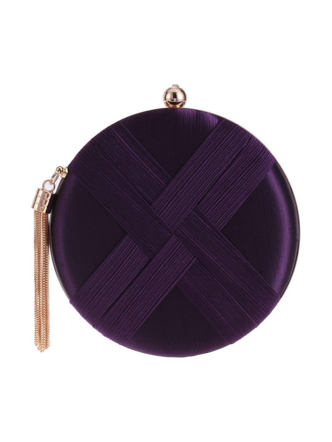 Round Evening Clutch Handbag with Braided Accent (MAC287) - Courbe et Compagnie