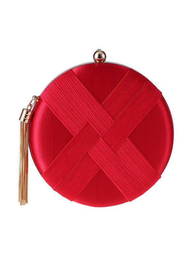 Round Evening Clutch Handbag with Braided Accent (MAC287) - Courbe et Compagnie