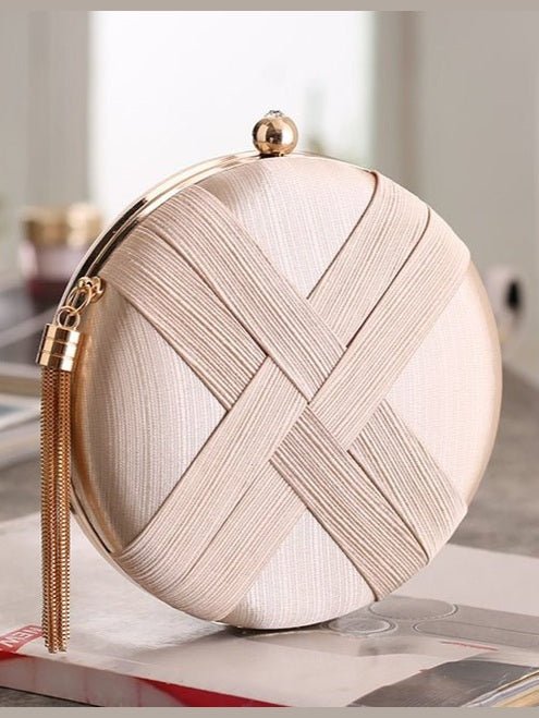 Round Evening Clutch Handbag with Braided Accent (MAC287) - Courbe et Compagnie