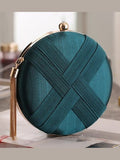 Round Evening Clutch Handbag with Braided Accent (MAC287) - Courbe et Compagnie