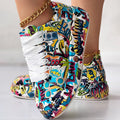 Round-Toe Thick-Sole Lace-Up Sneakers — Women’s Casual Print Shoes - Courbe et Compagnie