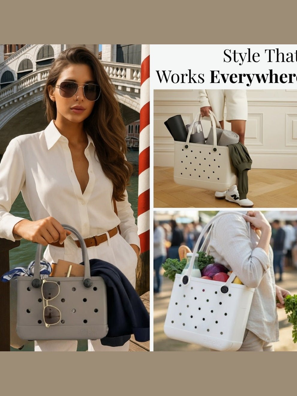 Rubber Tote Bag Set of 3 (XL/M/S) – Stylish Beige Tones EVA Bags, Great Value - Courbe et Compagnie