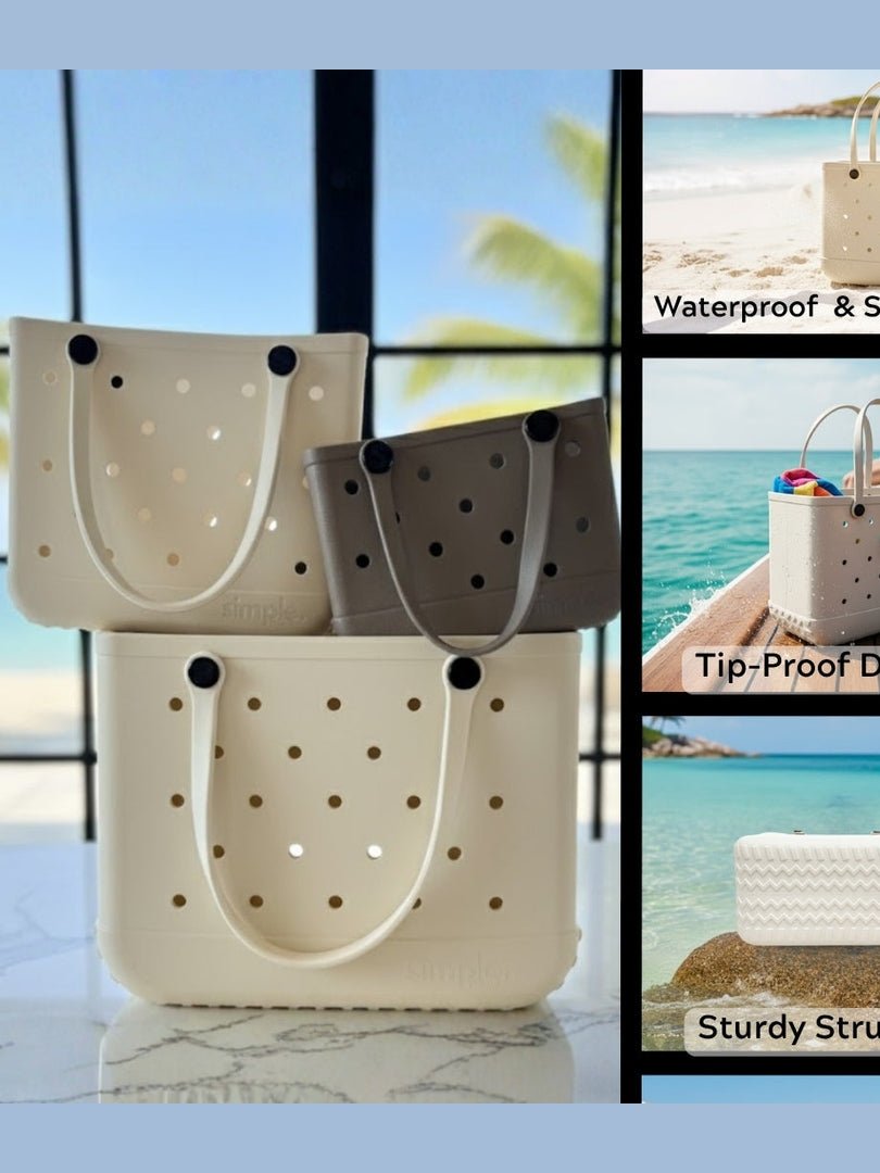 Rubber Tote Bag Set of 3 (XL/M/S) – Stylish Beige Tones EVA Bags, Great Value - Courbe et Compagnie