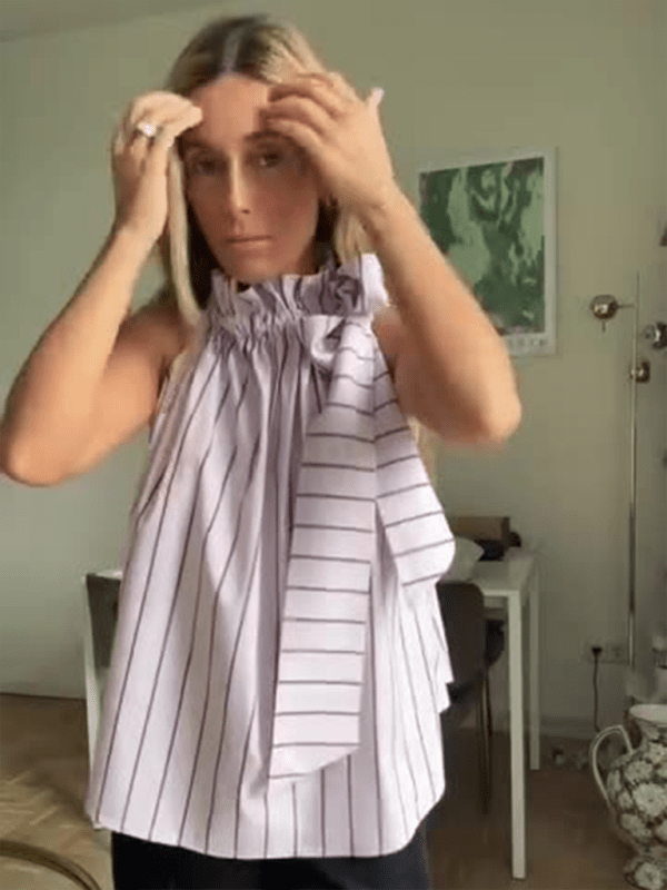 Ruffle Collar Striped Top - Casual Loose Sleeveless Blouse for Women - Courbe et Compagnie